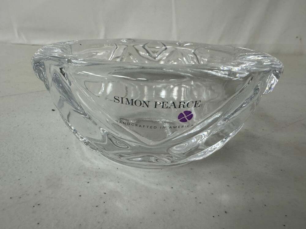 Vtg Simon Pearce Love Your Brain Geometric Clear Glass Bowl